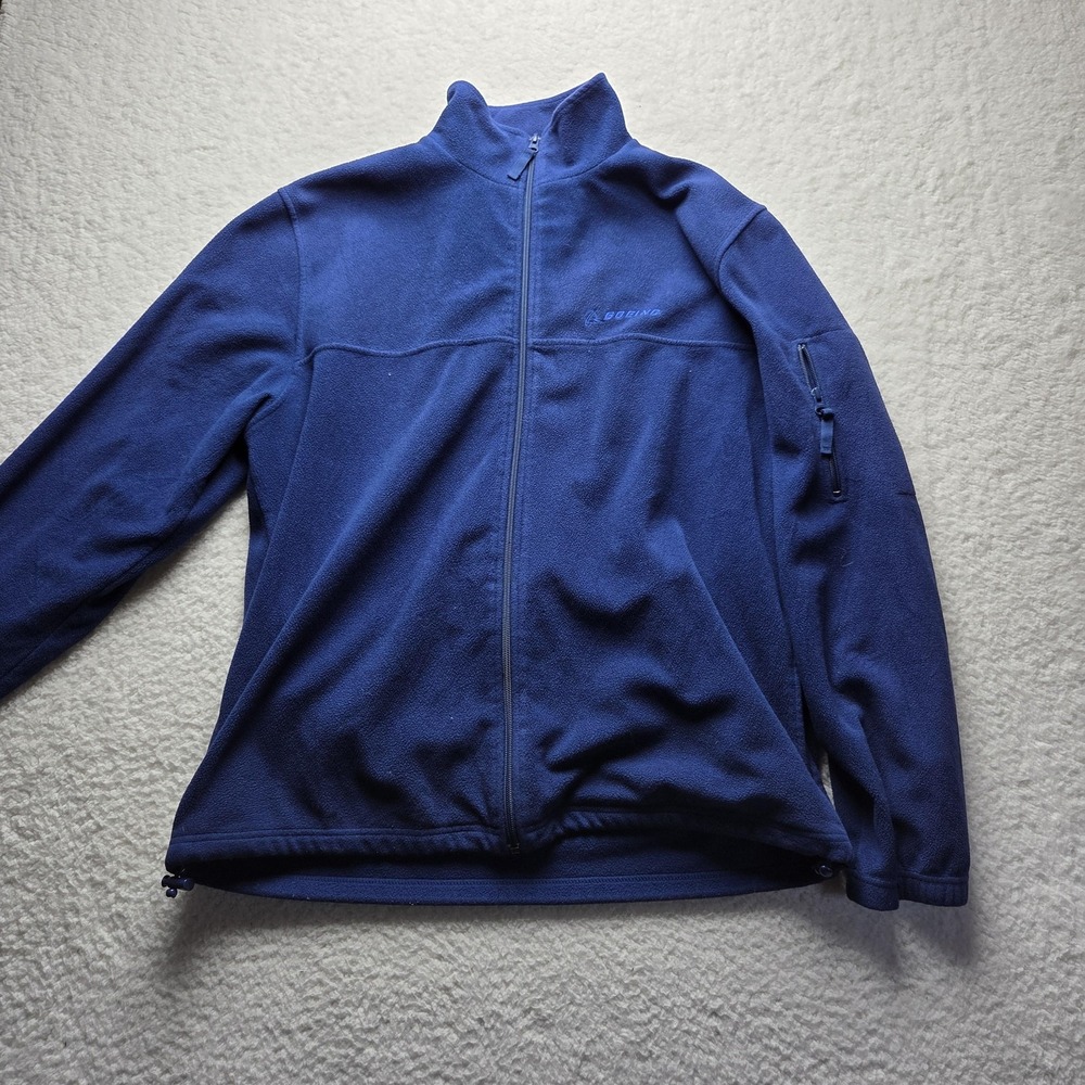 Boeing Jacket Mens XL Blue Fleece Full Zip Stand Collar Sleeve Pocket Winter